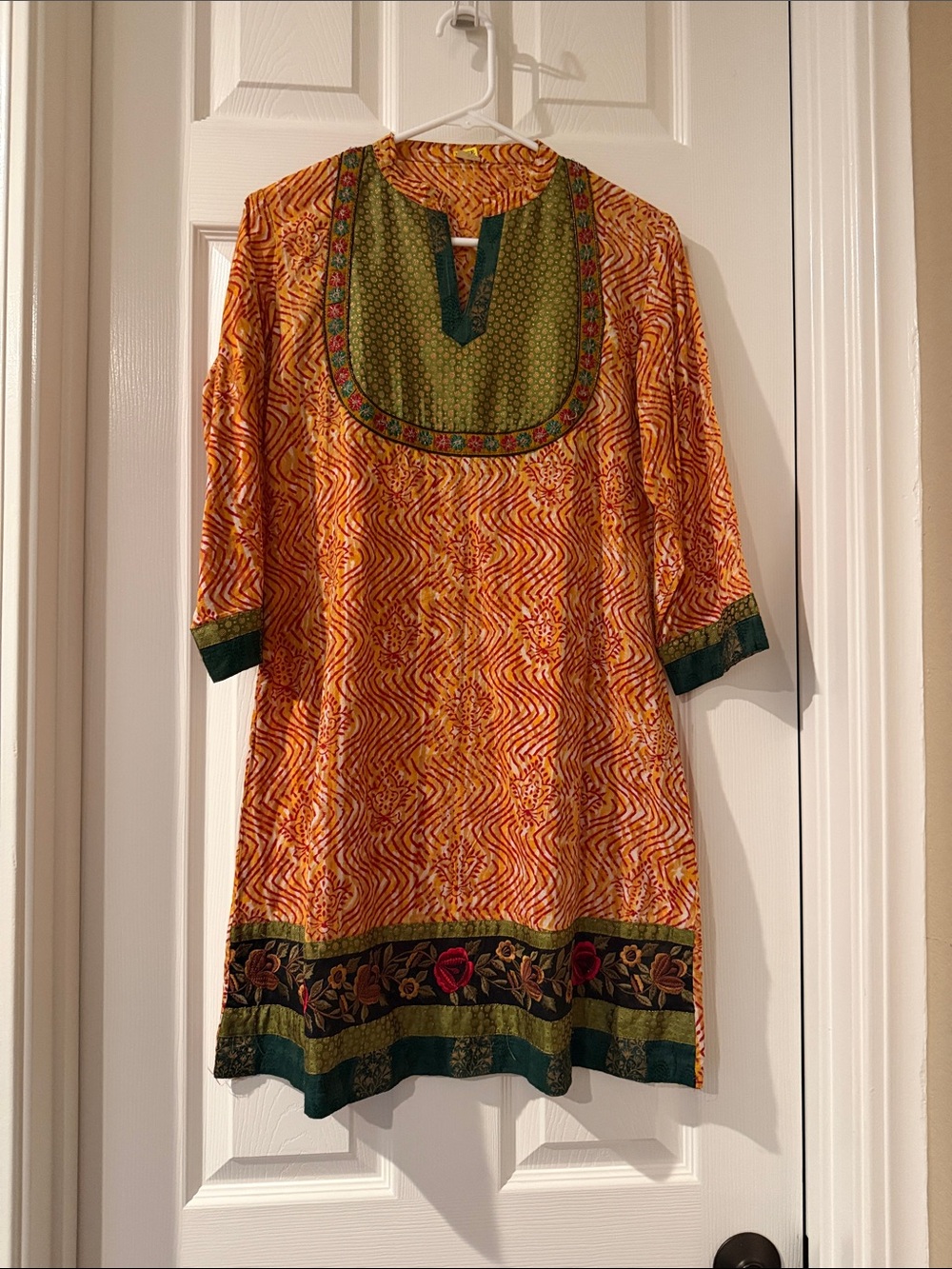 Vibrant Orange & Green Printed Tunic Dress